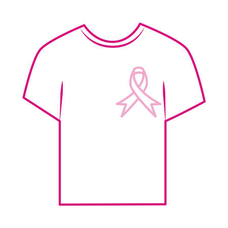 breast cancer awareness month, shirt with ribbon, healthcare concept vector illustration line iconのイラスト素材