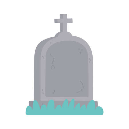tombstone with cross and grass isolated design icon vector illustrationのイラスト素材