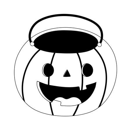 happy halloween, funny pumpkin shaped bucket vector illustration line styleのイラスト素材