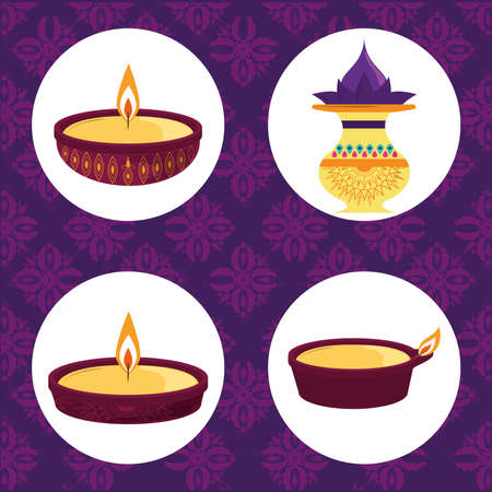 happy diwali festival, lights festival celebration traditional icons vector illustrationのイラスト素材