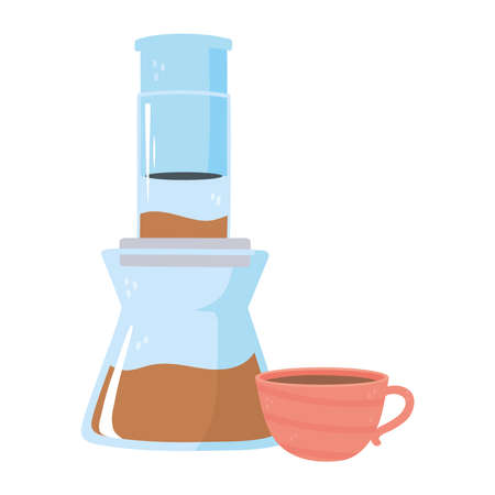 coffee brewing methods, aeropress and coffee cup vector illustrationのイラスト素材