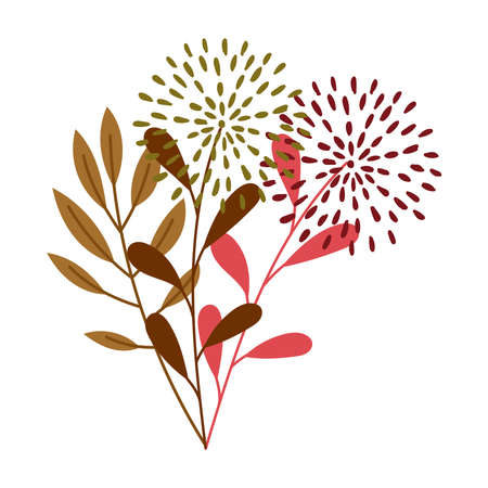 flowers and branches leaves nature isolated icon design vector illustrationのイラスト素材