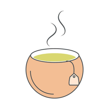 tea, hot beverage in cup with tea bag line and fill vector illustrationのイラスト素材