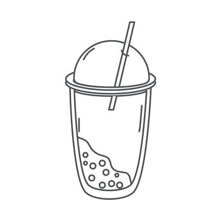 tea, cold fresh beverage takeaway cup with straw line icon style vector illustrationのイラスト素材
