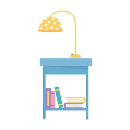 side table with lamp and books isolated design white background vector illustrationのイラスト素材