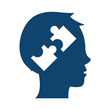 human head profile with brain puzzles silhouette icon vector illustrationのイラスト素材