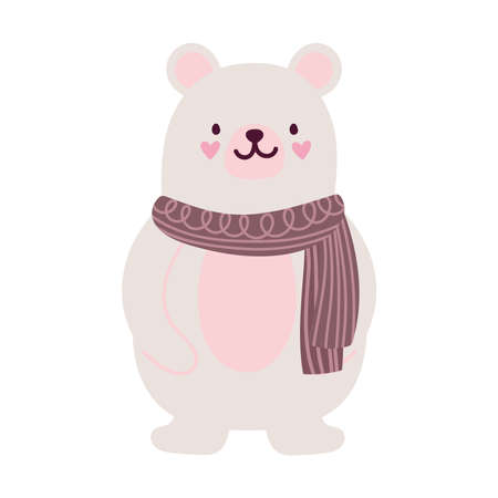 merry christmas, white bear with scarf cartoon, isolated design vector illustrationのイラスト素材