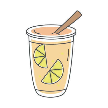 tea, refreshment cup with straw and slice lemon line and fill vector illustrationのイラスト素材