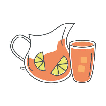 tea, glass pitcher cup with sliced lime line and fill vector illustrationのイラスト素材
