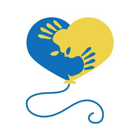 world down syndrome day, balloon shaped heart with hands vector illustration flat styleのイラスト素材