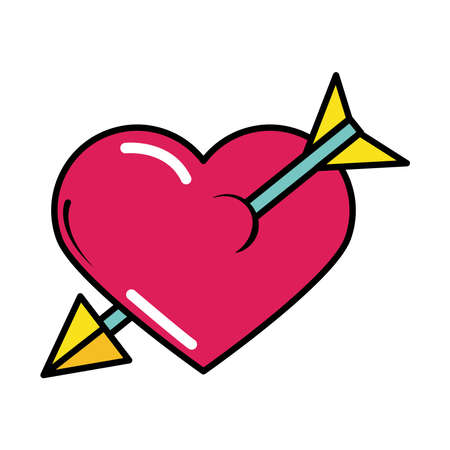 heart pierced arrow pop art comic style, flat icon vector illustrationのイラスト素材