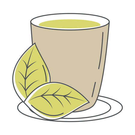 tea, cup with leaf in dish line and fill vector illustrationのイラスト素材