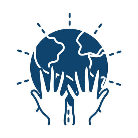 hands with planet support medical silhouette icon vector illustrationのイラスト素材