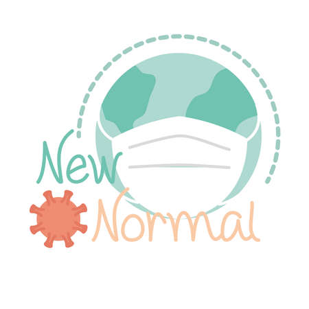 new normal, world wear mask prevention, after coronavirus, hand made style flat vector illustrationのイラスト素材
