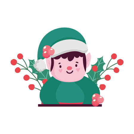 merry christmas, character elf holly berry decoration, isolated design vector illustrationのイラスト素材