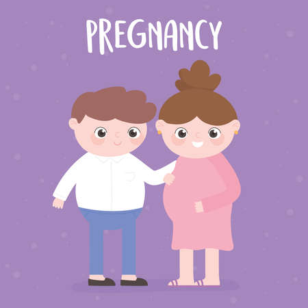 pregnancy and maternity, pregnant woman and father together cartoon vector illustrationのイラスト素材