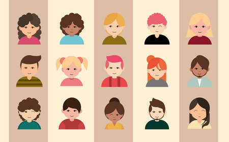 diversity multiracial, multiethnic group people icons flat style vector illustrationのイラスト素材