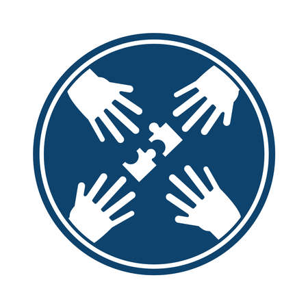 hands with puzzlez pieces solution silhouette icon vector illustrationのイラスト素材