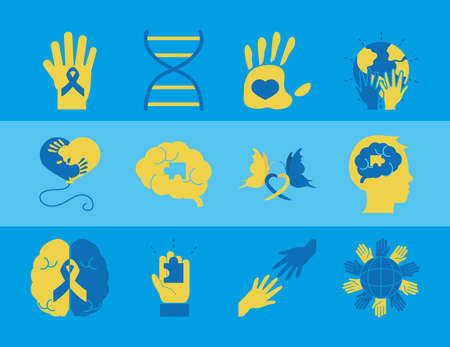 world down syndrome day, support awareness pack icons vector illustration flat styleのイラスト素材