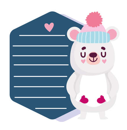 merry christmas, cute bear with hat cartoon greeting card vector illustrationのイラスト素材