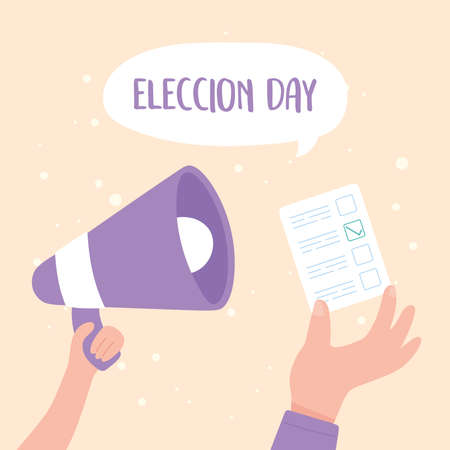 election day, hands with megaphone and ballot voting concept vector illustrationのイラスト素材