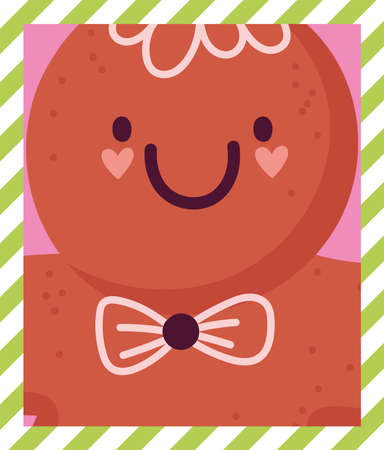 merry christmas, cute gingerbread cookie cartoon celebration card vector illustrationのイラスト素材