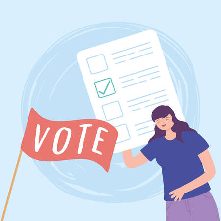 election day, woman with ballot vote flag concept vector illustrationのイラスト素材