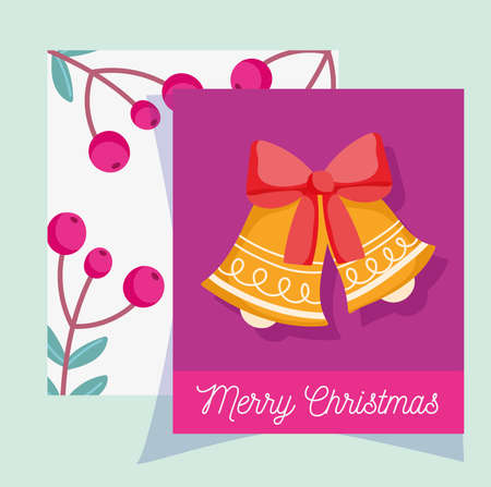 merry christmas, bells with bow and holly berry banner vector illustrationのイラスト素材