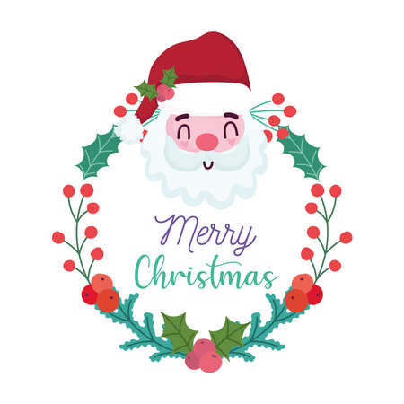 merry christmas, santa claus wreath holly berry decoration card for greeting vector illustrationのイラスト素材