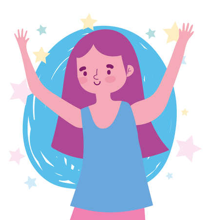 cartoon girl happy celebration stars background vector illustrationのイラスト素材