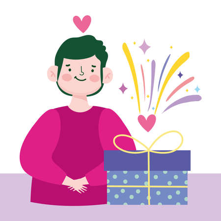 cartoon man gift box lovely character vector illustrationのイラスト素材