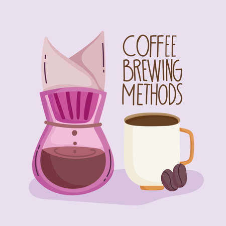 coffee brewing methods, drip coffee maker cup and dry seeds vector illustrationのイラスト素材