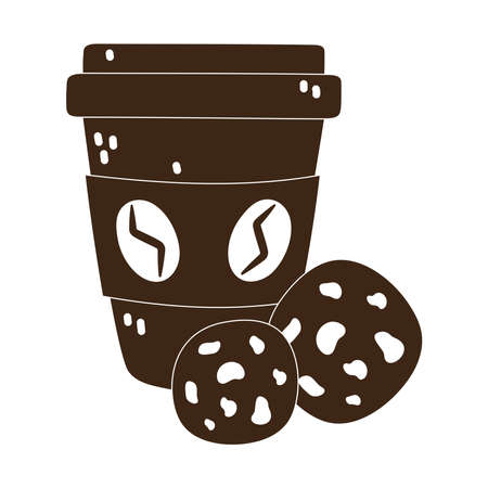 international day of coffee, paper takeaway cup and cookies vector illustration silhouette icon styleのイラスト素材