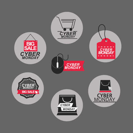 cyber monday, ecommerce promotion big sale, set blocks icons vector illustrationのイラスト素材