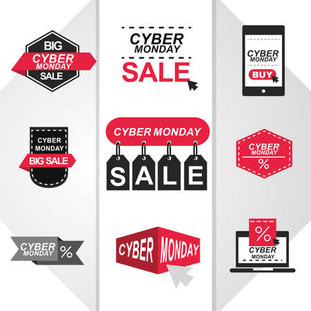 cyber monday, virtual commerce marketing technology banner icons vector illustrationのイラスト素材