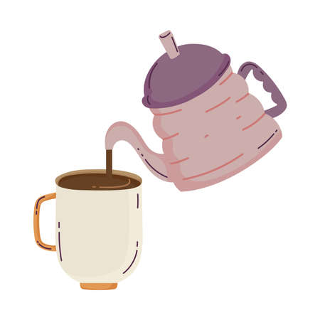 coffee brewing methods, kettle pouring on coffee cup vector illustrationのイラスト素材