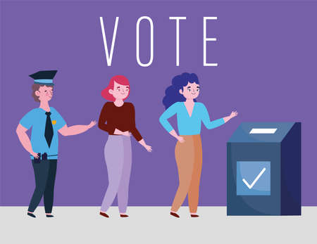 voting and election concept, young women voting and choosing candidates vector illustration