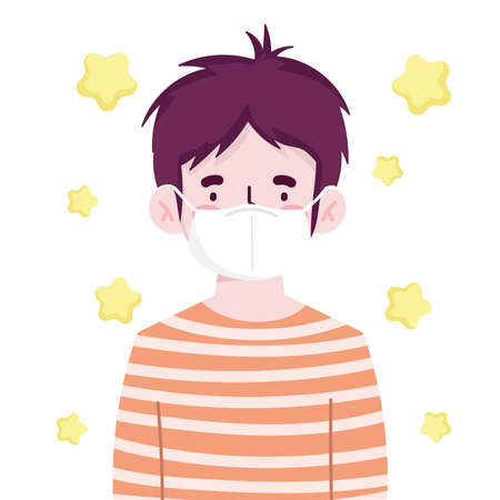 boy with protective mask portrait new normal vector illustrationのイラスト素材