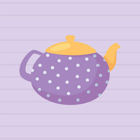 tea, dotted purple kettle brewed hot beverage vector illustrationのイラスト素材