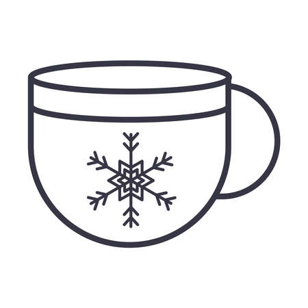 happy merry christmas, coffee cup with snowflake decoration vector illustration line iconのイラスト素材
