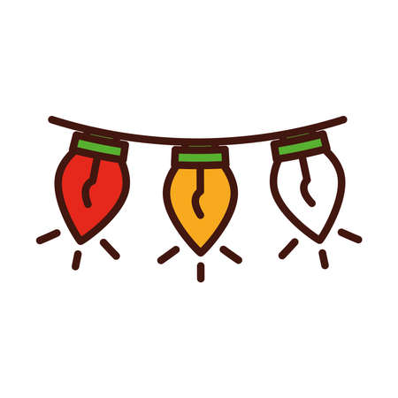 happy merry christmas, hanging lights decoration vector illustration line fill iconのイラスト素材