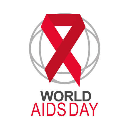 world aids day, map ribbon red color white background vector illustration