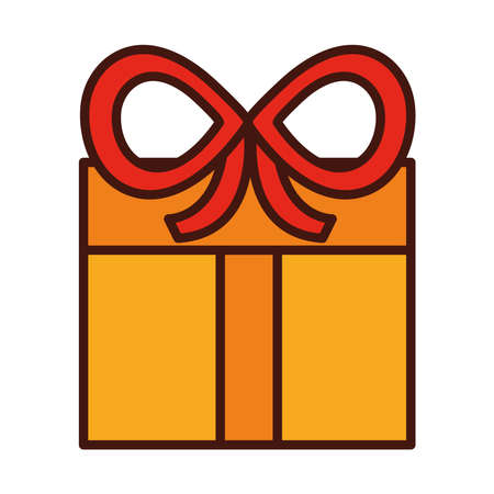 happy merry christmas, wrapped gift box with ribbon vector illustration line fill iconのイラスト素材