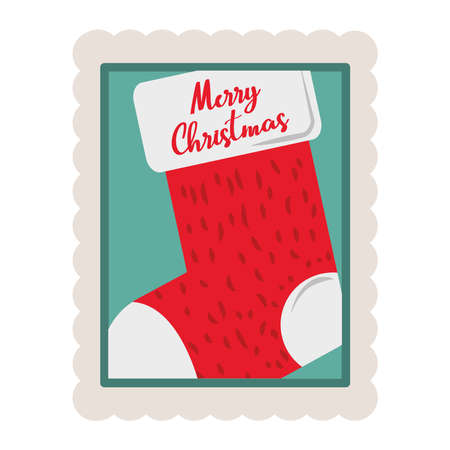 merry christmas stocking with lettering decoration stamp icon vector illustrationのイラスト素材