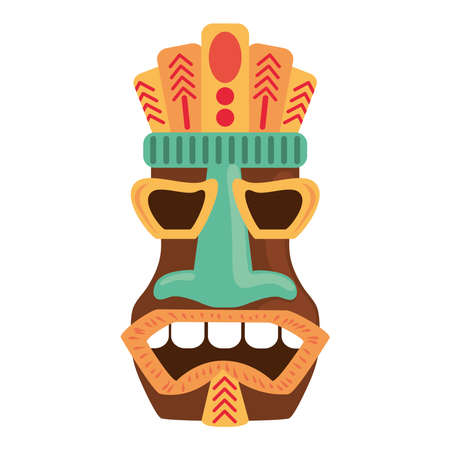 tiki tribal wooden antique mask isolated on white background vector illustrationのイラスト素材