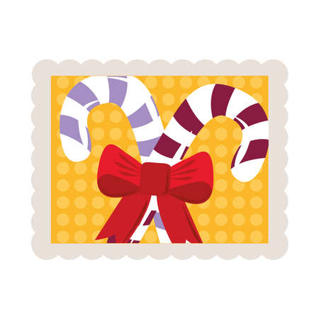 merry christmas candy canes with bow decoration stamp icon vector illustrationのイラスト素材