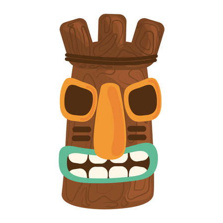 tiki tribal wooden mask isolated on white background vector illustrationのイラスト素材