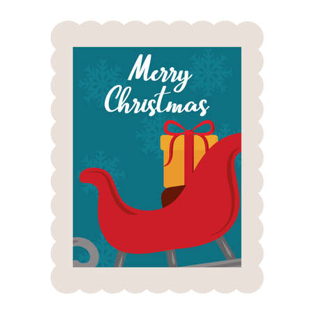 merry christmas sled with gift box decoration stamp icon vector illustrationのイラスト素材