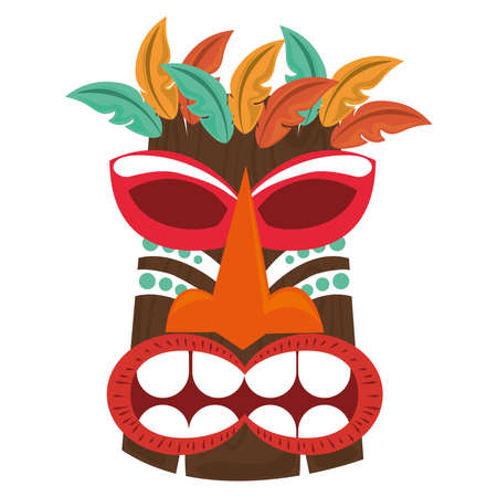 tiki polynesian tribal wooden mask isolated on white background vector illustrationのイラスト素材