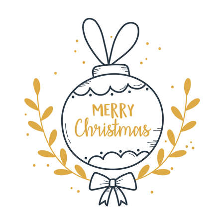 christmas decorative ball with branch and bow vector illustrationのイラスト素材